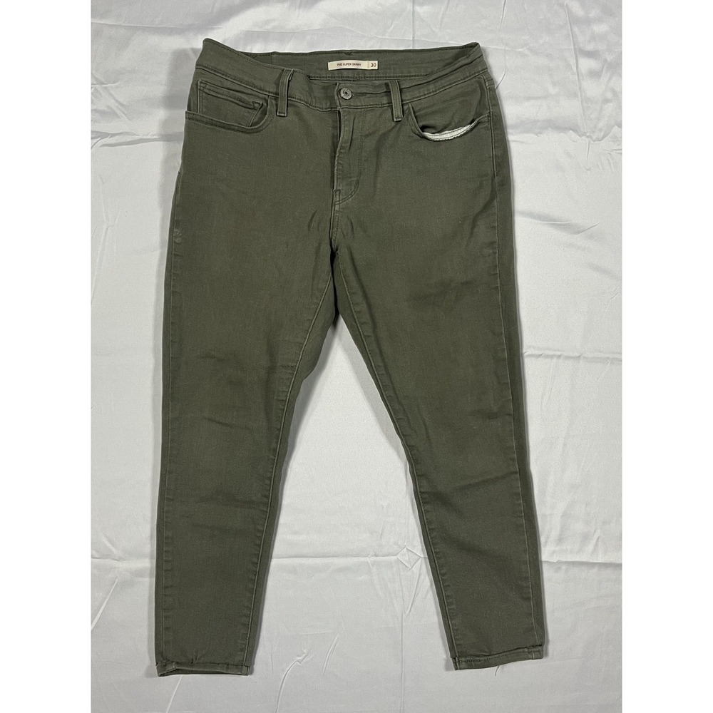 Levi's Women's 710 Super Skinny 30 Olive Green Stretch Denim Ankle Crop Jeans